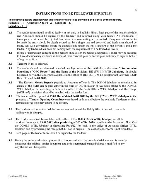 JB / T-5 / Patrolling of OFC Route / 2011-2012 Dated ... - WTR - BSNL