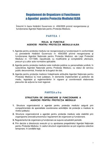 Regulament de Organizare si Functionare a Agentiei pentru ...