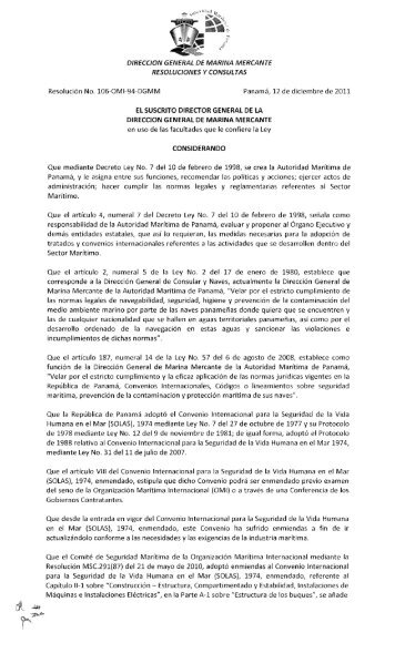 Resolution No. 106-OMI-94-DGMM Panama, 12 de diciembre de ...