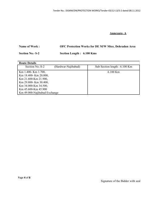 tender for ofc protection works in - BSNL