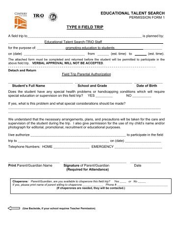 Permission Form 1 (Type II Field Trip)