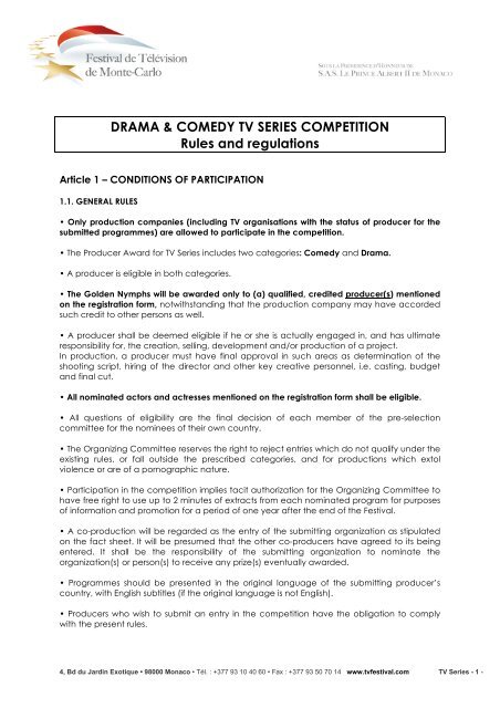 Rules & Regulations - Festival de tÃ©lÃ©vision de Monte-Carlo