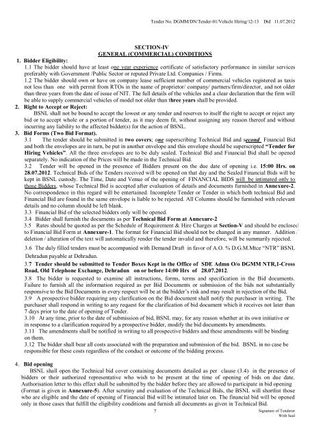 BHARAT SANCHAR NIGAM LIMITED BID DOCUMENT - BSNL