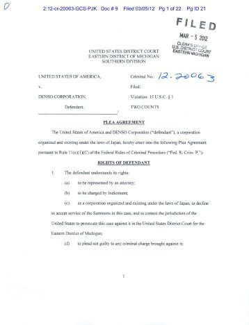 Plea Agreement: U.S. v. Denso Corporation - Cartel Digest