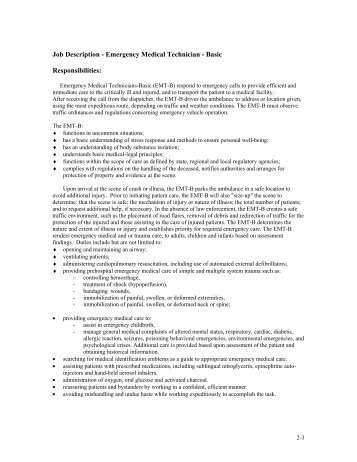 Job Description - Emergency Medical Technician - Basic ...