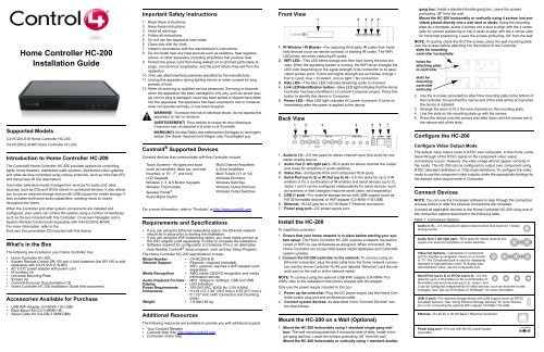 Home Controller HC-200 Installation Guide - Control4