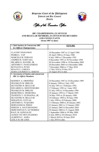 JBC CHAIRPERSONS, EX OFFICIO - Judicial and Bar Council