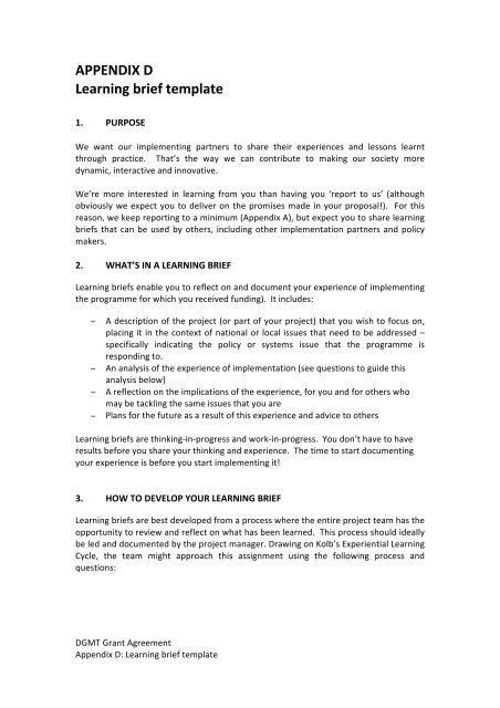 Appendix D Learning brief template
