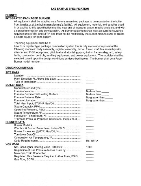 Burner Specification - Faber Burner Company