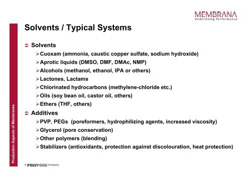 Production Aspects of Membranes used in Medical and Industrial ...