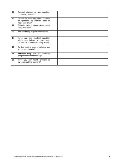 Pre-Employment Health Assessment - Royal Bournemouth Hospital