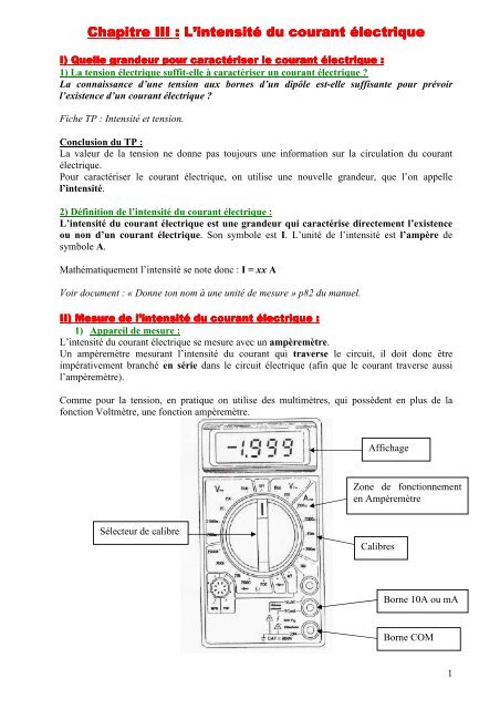 L'intensité du courant