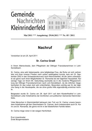 Nachruf - Gemeinde Kleinrinderfeld