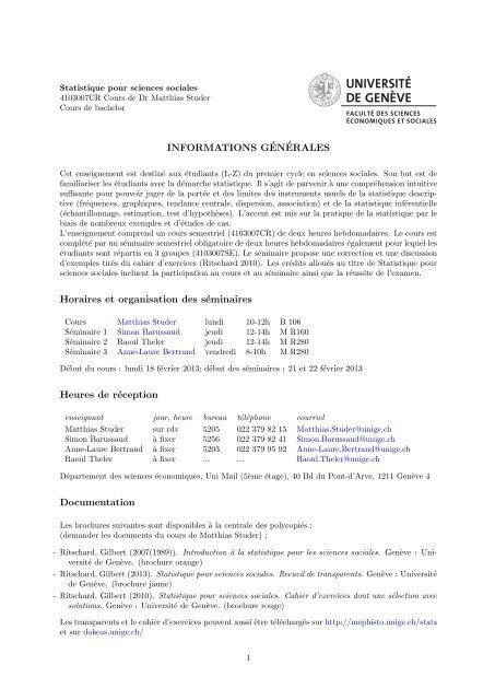 INFORMATIONS GÉNÉRALES Horaires et organisation des ...