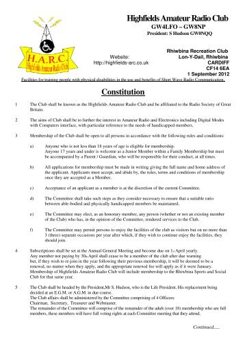 constitution 2012 01 - Highfields Amateur Radio Club
