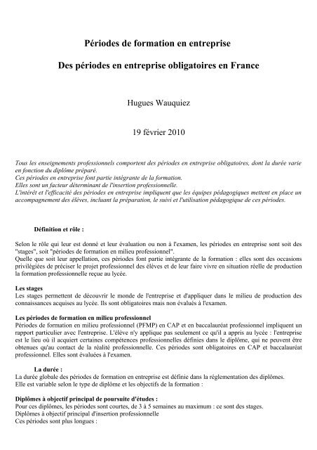 PÃ©riodes de formation en entreprise