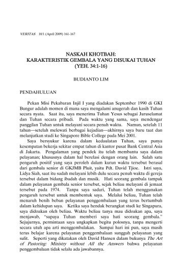 naskah khotbah: karakteristik gembala yang disukai tuhan ... - SAAT