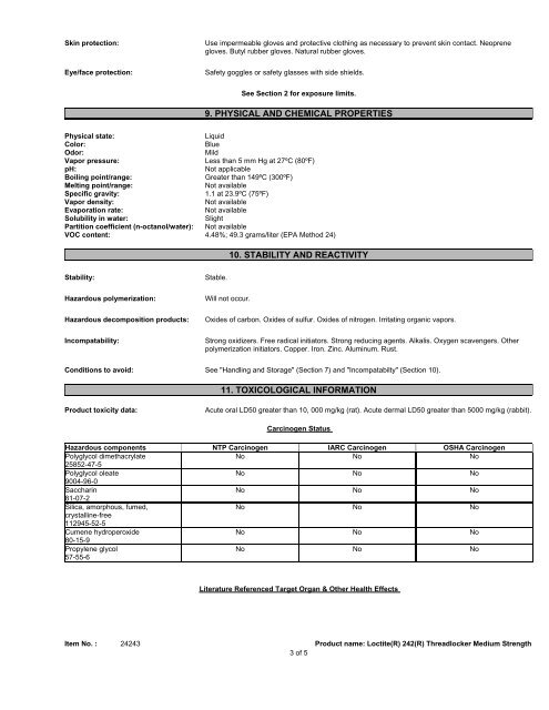 Loctite 242 MSDS Sheet - A-Dec