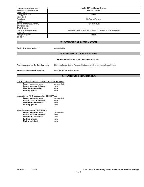 Loctite 242 MSDS Sheet - A-Dec