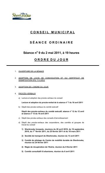 2 mai - sÃ©ance ordinaire (PDF - 67 Ko) - Ville de Sherbrooke