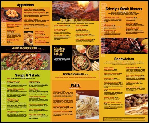 Appetizers Soups &amp; Salads Pasta Grizzly's Steak Dinners ...