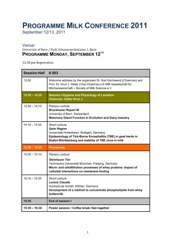 PROGRAMME MILK CONFERENCE 2011 - GfM Gesellschaft für ...