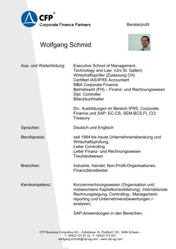 Wolfgang Schmid - CFP Business Consulting AG