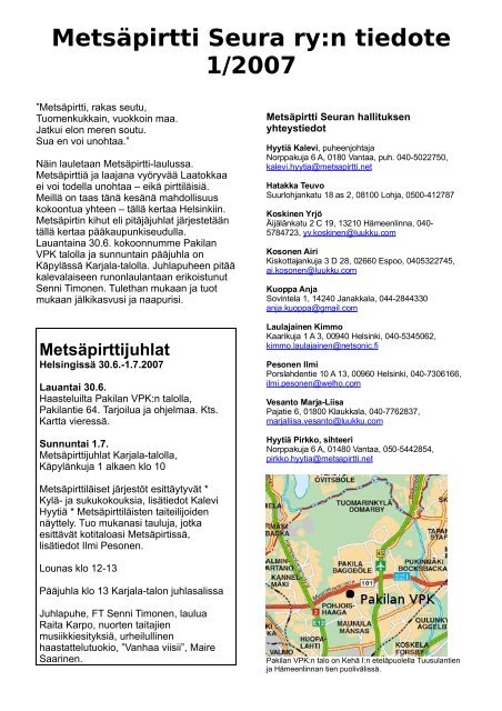 Jäsenkirje 1/2007 - Metsäpirtti