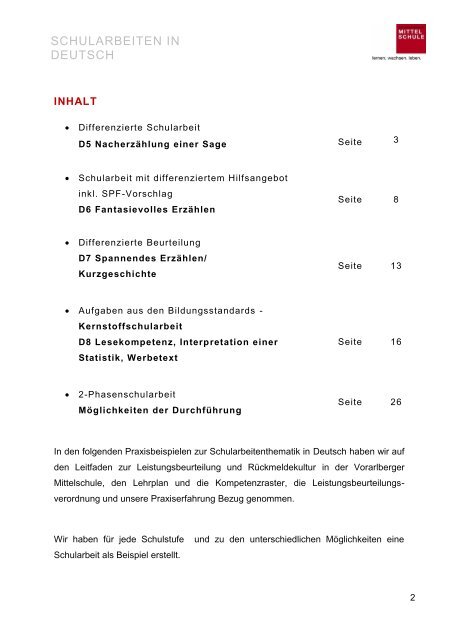 Mögliche Formen von Schularbeiten in Deutsch - Individualisierung ...