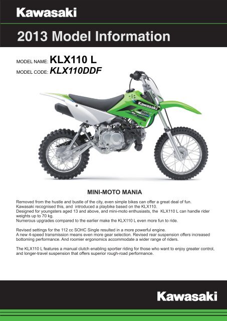 KLX110 L Model Information - Kawasaki New Zealand