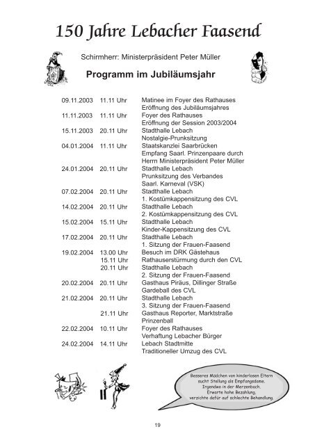 Programm im Jubiläumsjahr - Historischer Verein Lebach EV