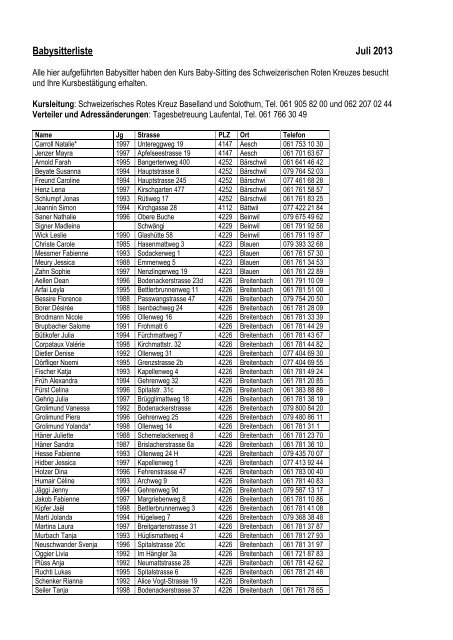 Babysitter Verzeichnis - Roggenburg