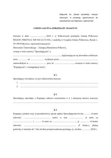 UMOWA KUPNA-SPRZEDAŻY MASZYNY Zawarta w dniu ...
