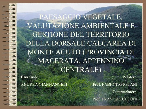 paesaggio vegetale, valutazione ambientale e gestione del territorio ...