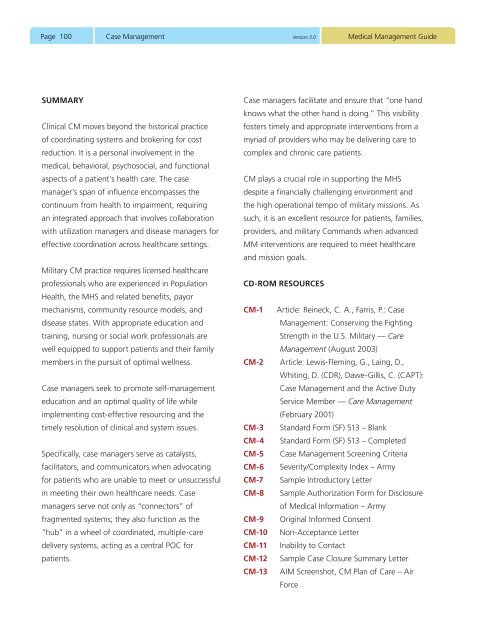 Medical Management Guide, 2009, Version 3.0 - Tricare