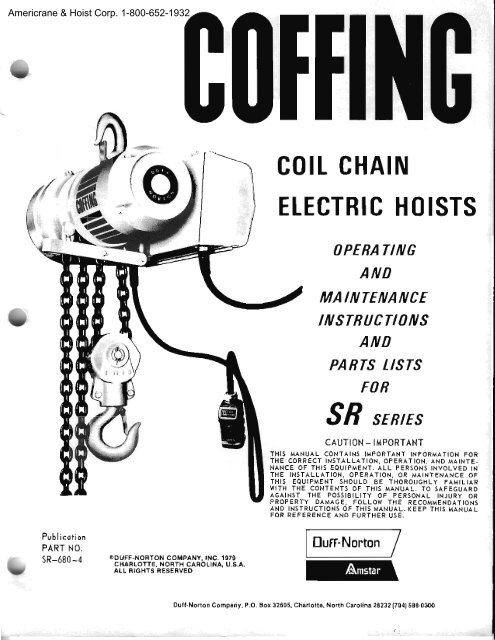 t CHAIN CTRIC HO I - Coffing Hoists, Coffing Hoist Parts