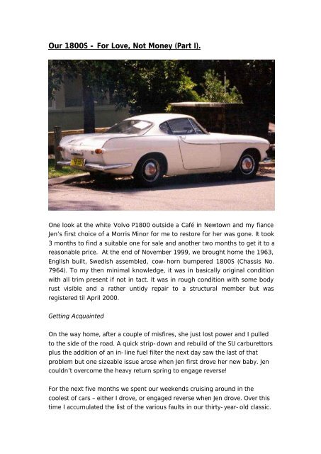 Our 1800S - For Love, Not Money (Part I). - Volvo 1800 Picture Gallery