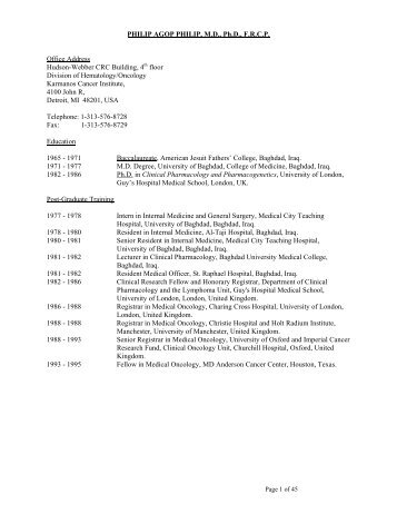 PHILIP AGOP PHILIP, MD, Ph.D., FRCP - Division of Hematology ...