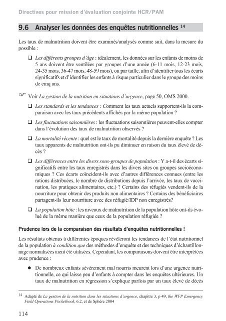 Directives pour mission d'Ã©valuation conjointe HCR/PAM