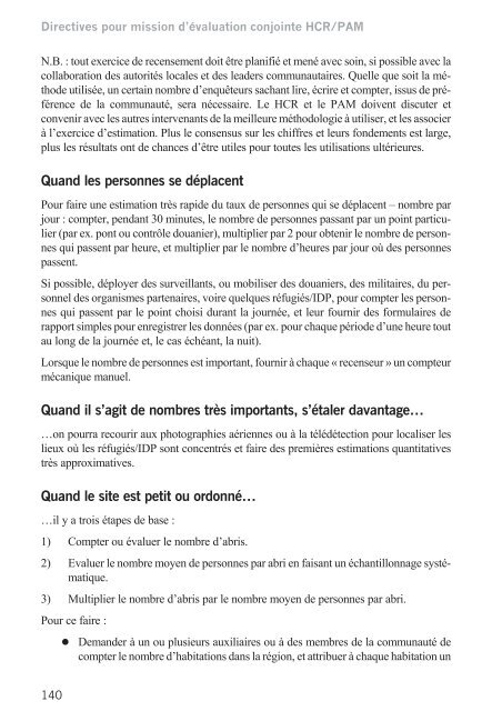 Directives pour mission d'Ã©valuation conjointe HCR/PAM