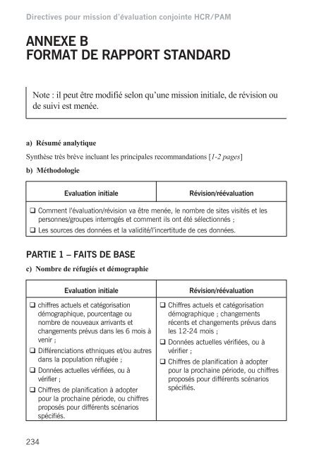 Directives pour mission d'Ã©valuation conjointe HCR/PAM