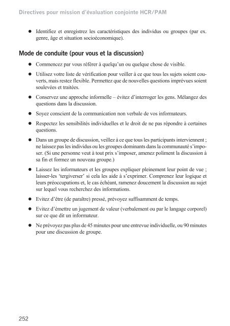 Directives pour mission d'Ã©valuation conjointe HCR/PAM