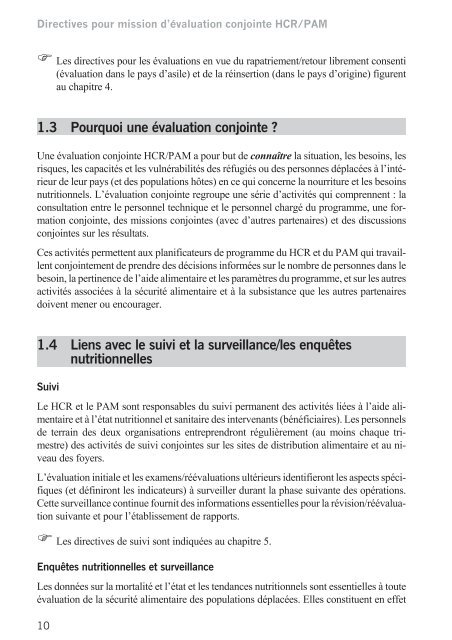 Directives pour mission d'Ã©valuation conjointe HCR/PAM