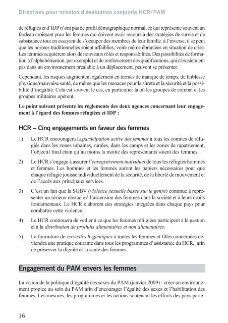 Directives pour mission d'Ã©valuation conjointe HCR/PAM