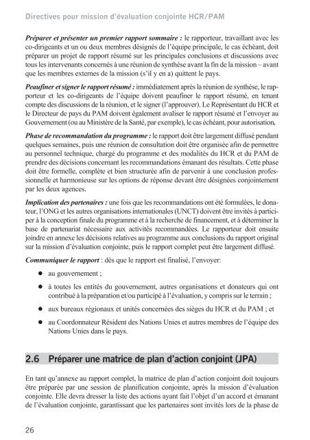 Directives pour mission d'Ã©valuation conjointe HCR/PAM