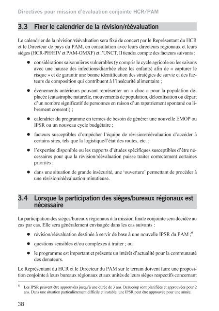 Directives pour mission d'Ã©valuation conjointe HCR/PAM