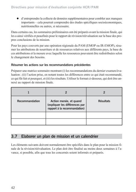 Directives pour mission d'Ã©valuation conjointe HCR/PAM