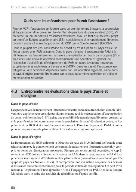 Directives pour mission d'Ã©valuation conjointe HCR/PAM