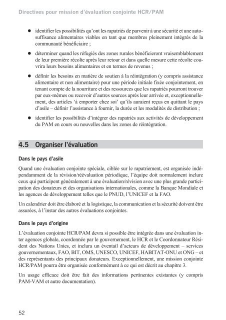 Directives pour mission d'Ã©valuation conjointe HCR/PAM