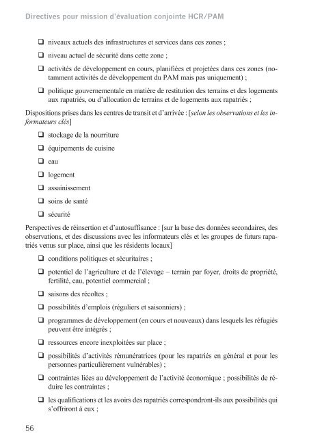 Directives pour mission d'Ã©valuation conjointe HCR/PAM